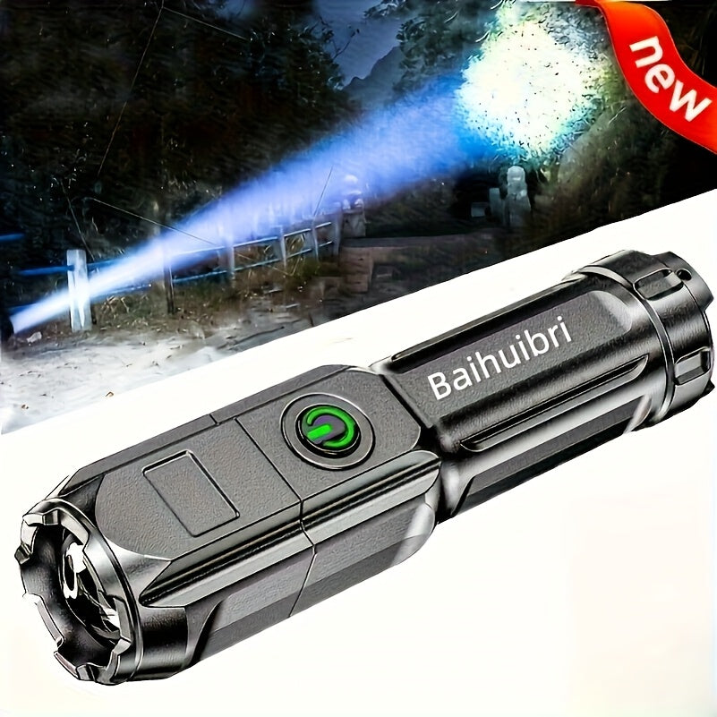 Powerful Zoomable LED Flashlight | Outdoor Multi-functional & Portable Torch | USB Rechargeable, Waterproof, Long-Range Lighting for Home & Camping Use