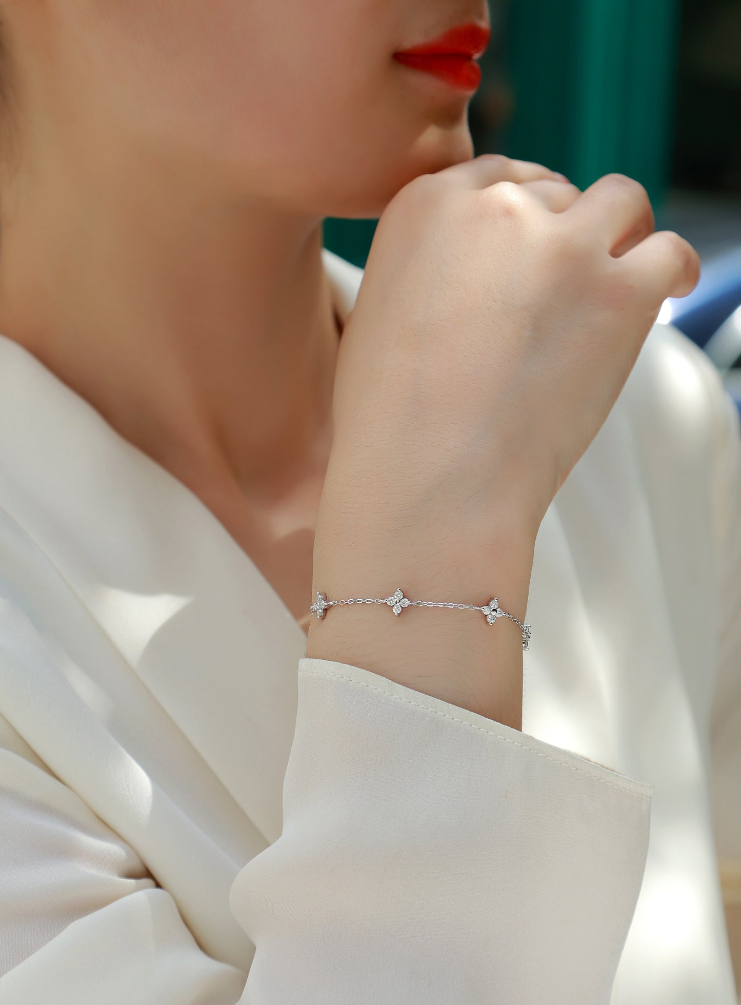 Luxury Silver Bracelet Set With Top-quality Moissanite, S925 Silver Electroplated With Platinum