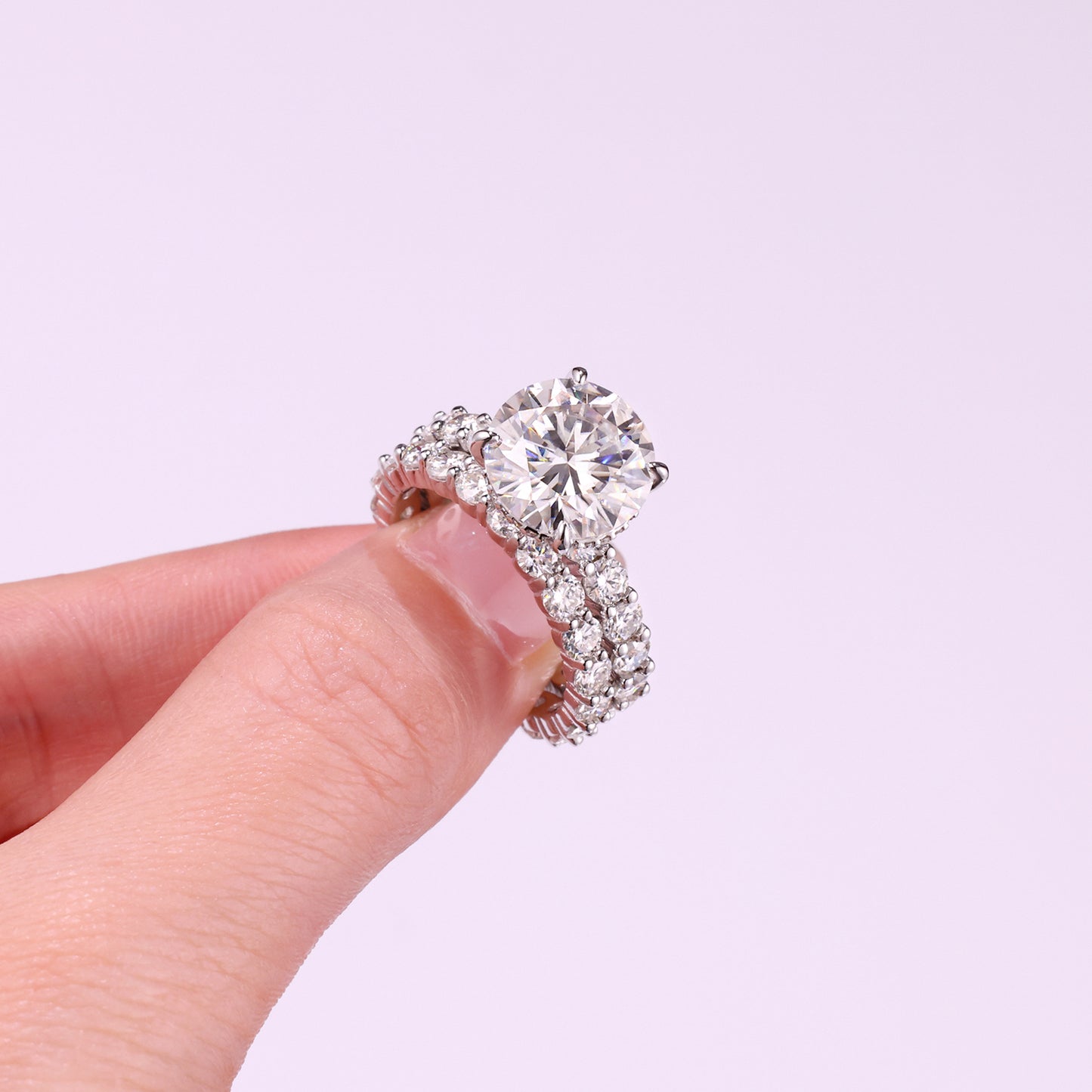 Time Vow - Luxury Silver Ring Set With Top-quality 5-carat Moissanite D Color VVS , S925 Silver And Platinum-plated