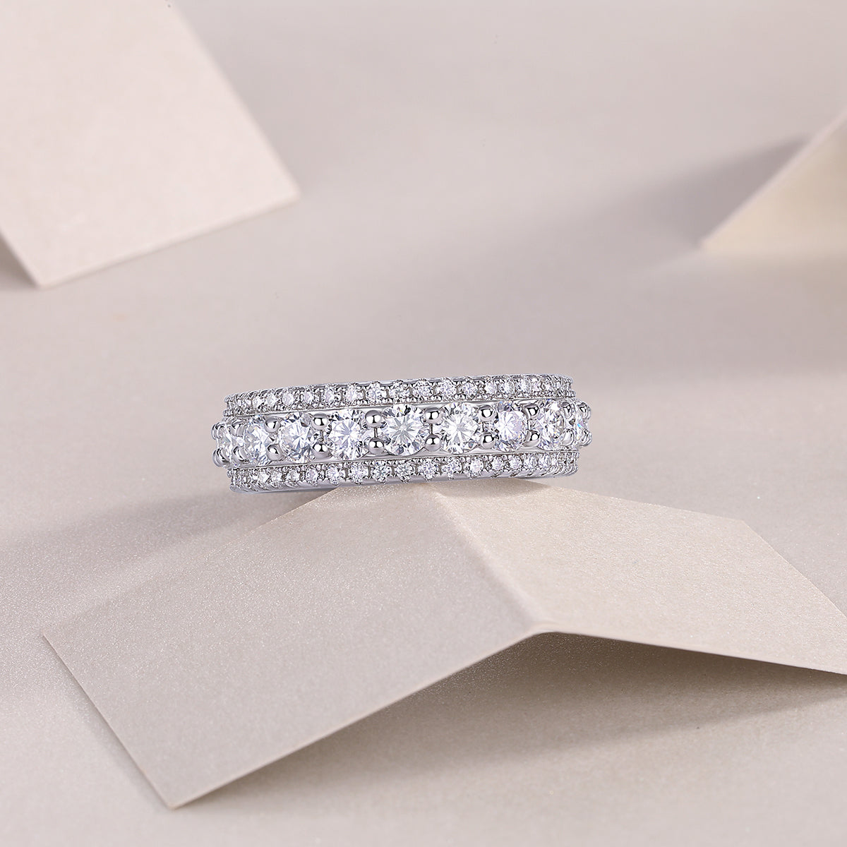 Luxury Double-Row Top-quality Moissanite D Color VVS1  Eternity Ring in Platinum-Plated S925 Silver