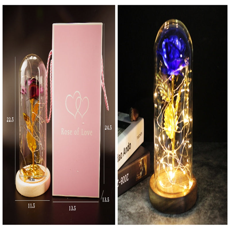 Galaxy Enchanted Rose in Glass Dome with LED Lights | Forever Flower Gift