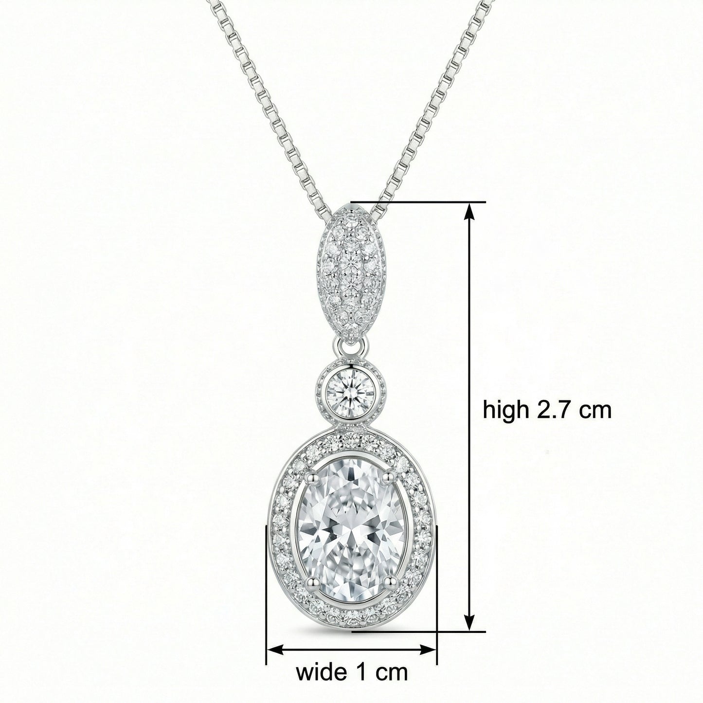 925 Sterling Silver Elegant Sterling Silver Oval Halo Triple-Drop Pendant Necklace
