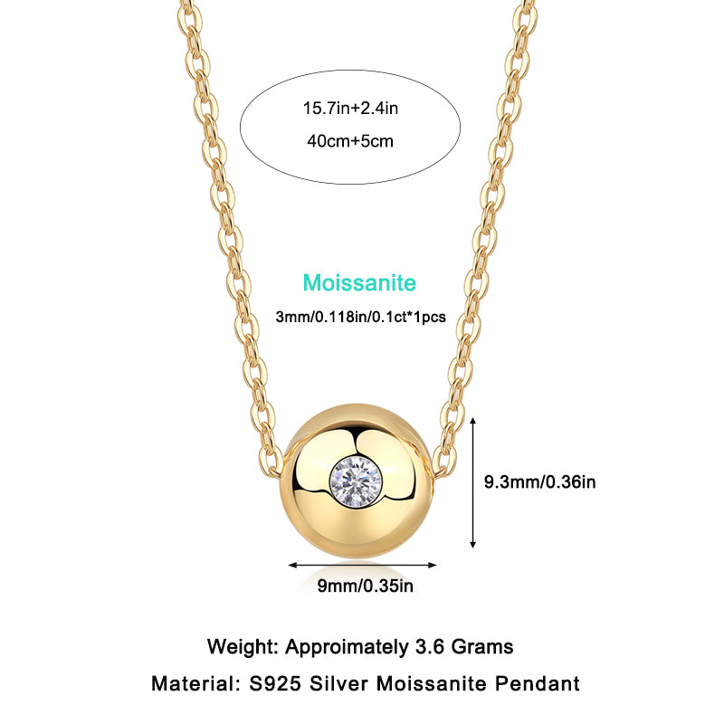 Good Fortune Flows - Stylish Moissanite Pendant , S925 Sterling Silver, Gold-Plated Finish