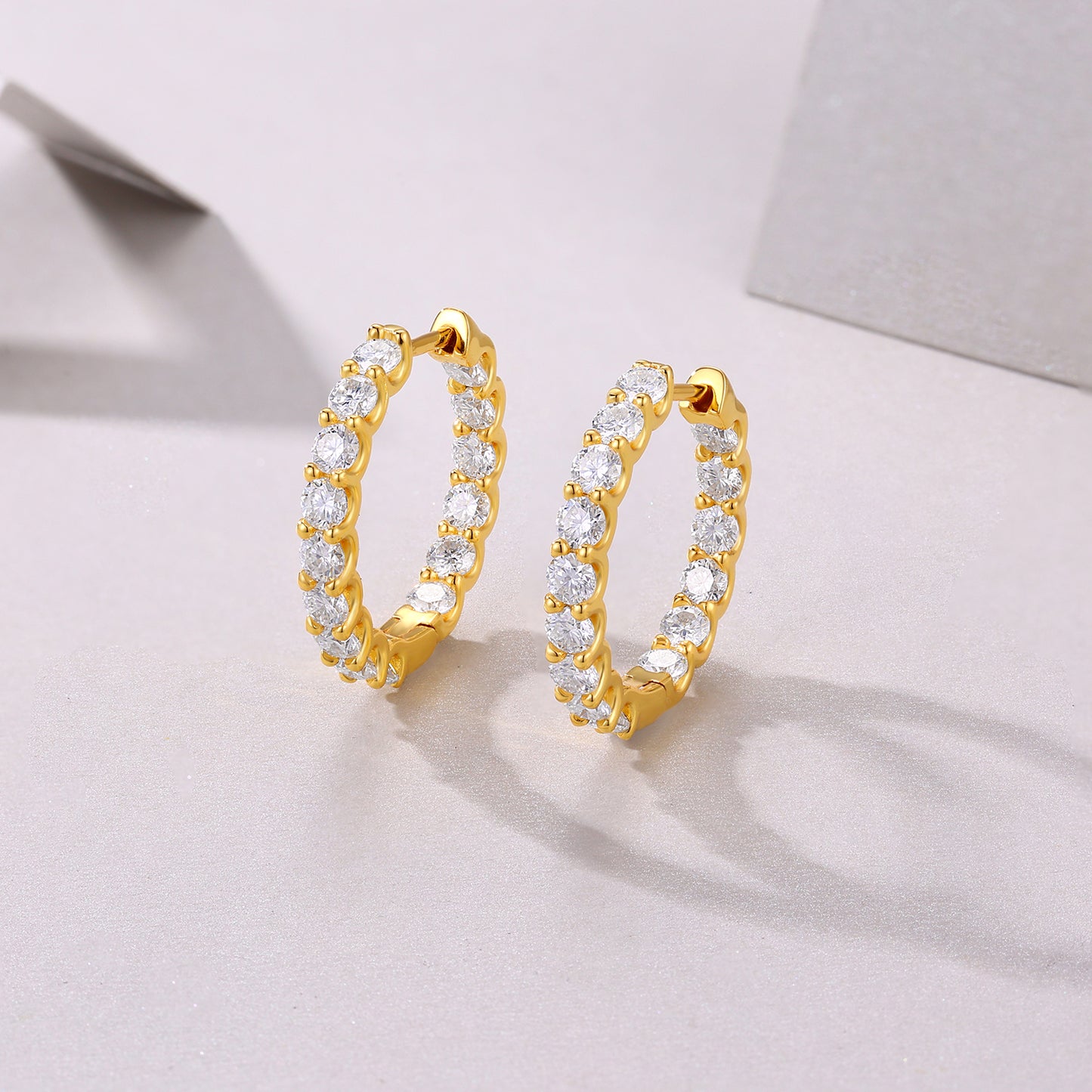 Luxury Silver Stud Earrings, S925 Silver Plated With Gold, Set With Top-quality Moissanite