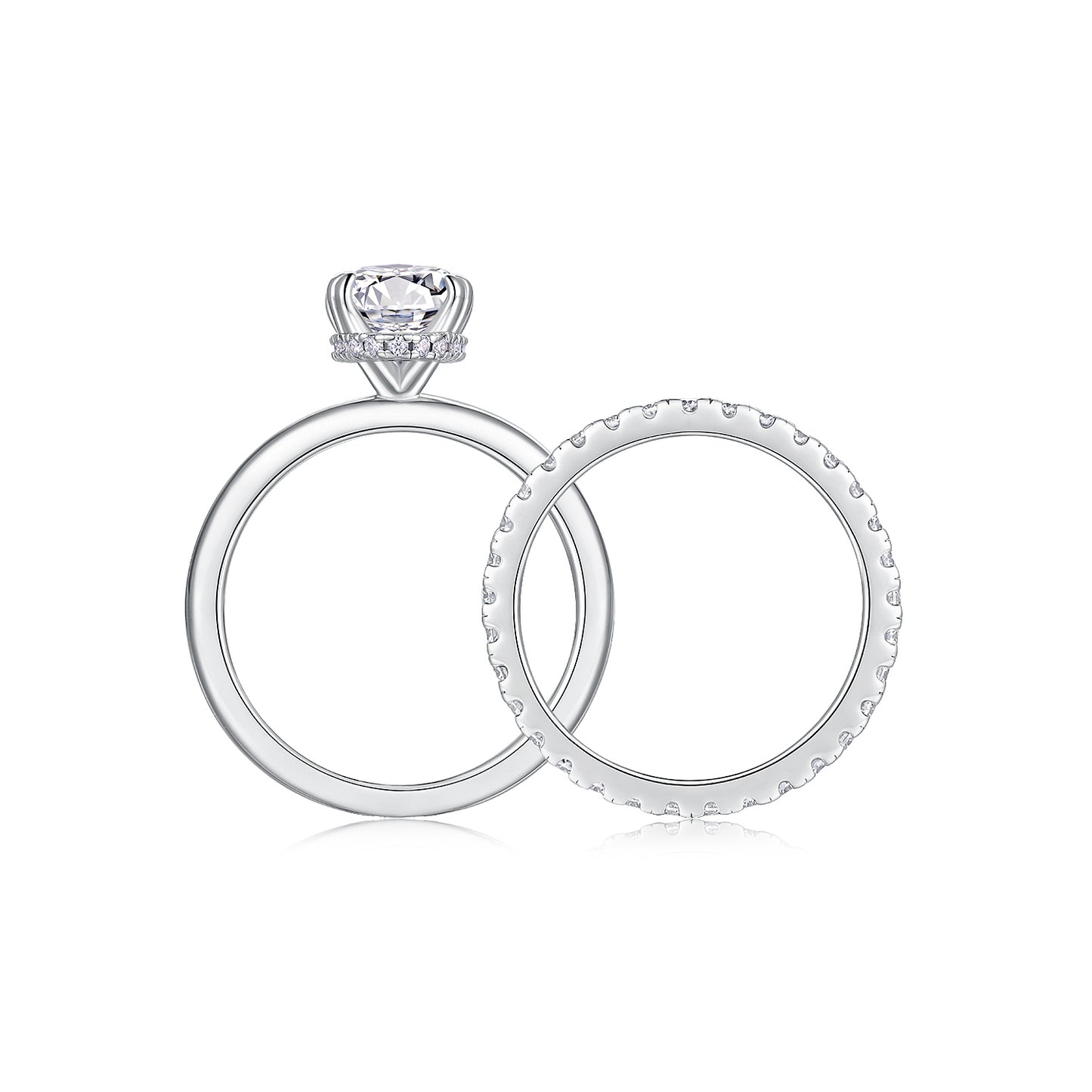 Egg-shaped Moissanite Double Rings Set With Top-quality Moissanite D Color VVS,  Luxury Silver Ring S925 Silver Plated With Platinum
