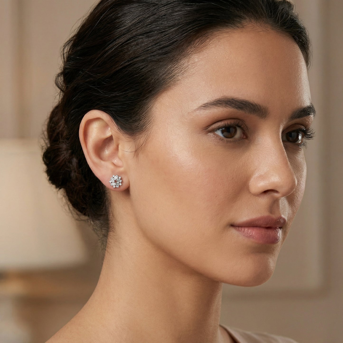 925 Sterling Silver Sparkling Baguette and Round Diamond Snowflake Cluster Stud Earrings