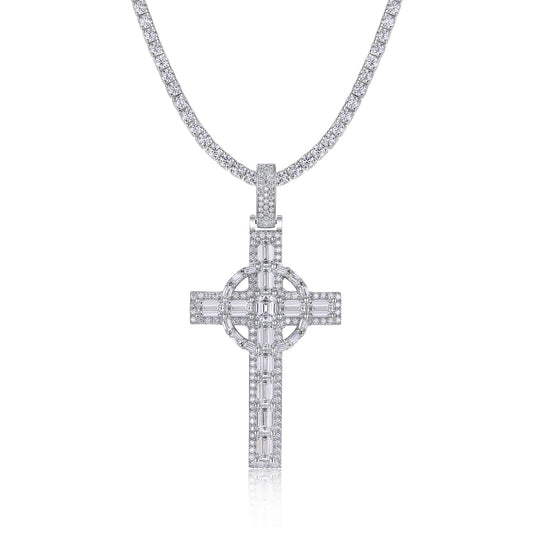 Luxury Silver Necklace Set With Top-quality Moissanite, S925 Silver Electroplated With Platinum