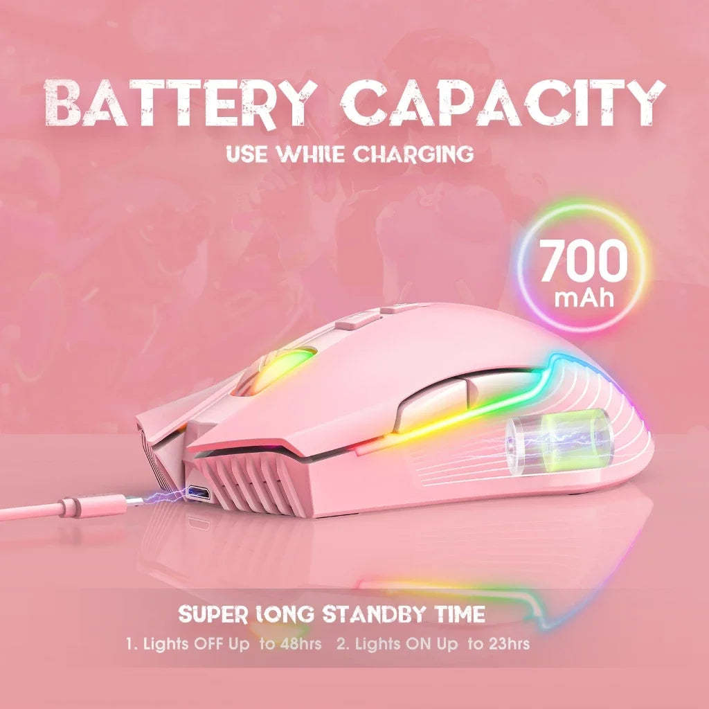 Wireless RGB Mechanical Gaming Mouse - 2.4GHz High-Speed Connection, Adjustable DPI & Ergonomic Design