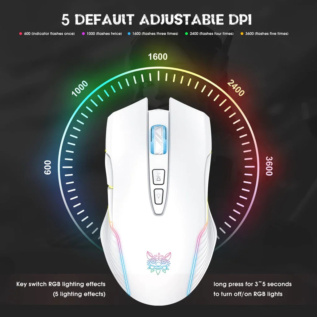 Wireless RGB Mechanical Gaming Mouse - 2.4GHz High-Speed Connection, Adjustable DPI & Ergonomic Design