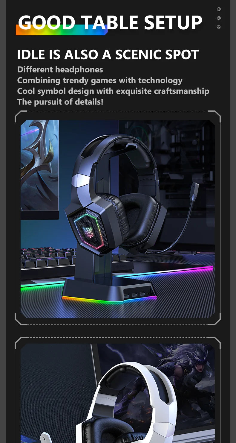 ONIKUMA GT806 Tri-Mode Wireless Gaming Headset with Detachable Noise-Cancelling Mic, RGB Lighting, 7.1 Surround Sound for PC, PS5, Mobile Devices