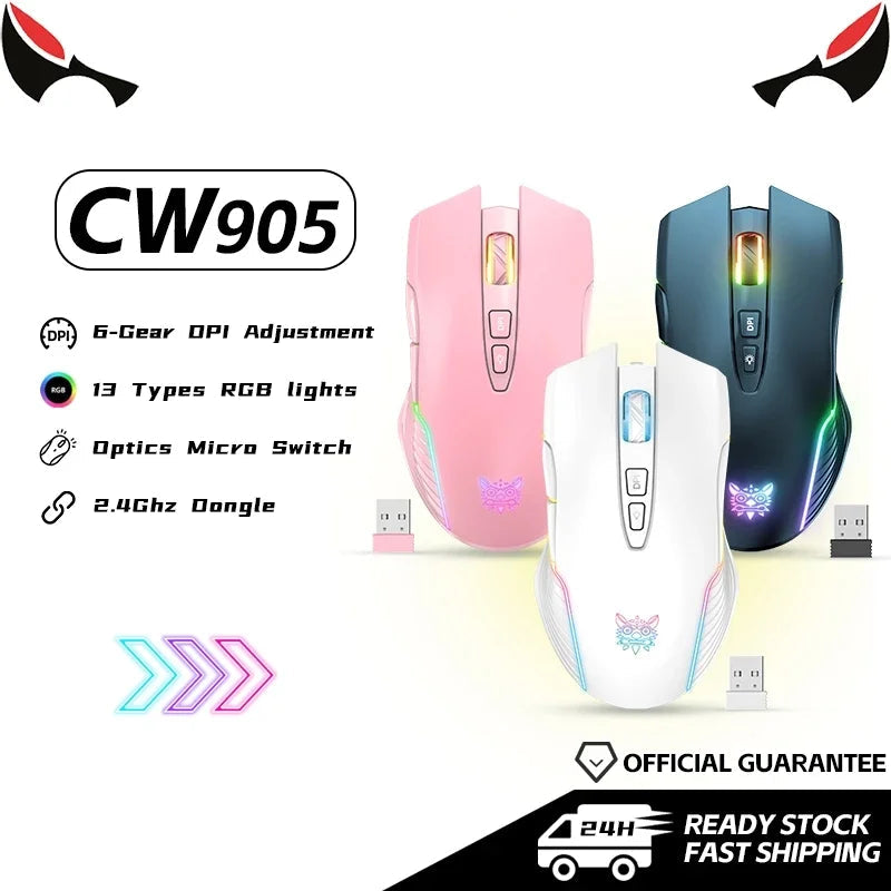 Wireless RGB Mechanical Gaming Mouse - 2.4GHz High-Speed Connection, Adjustable DPI & Ergonomic Design