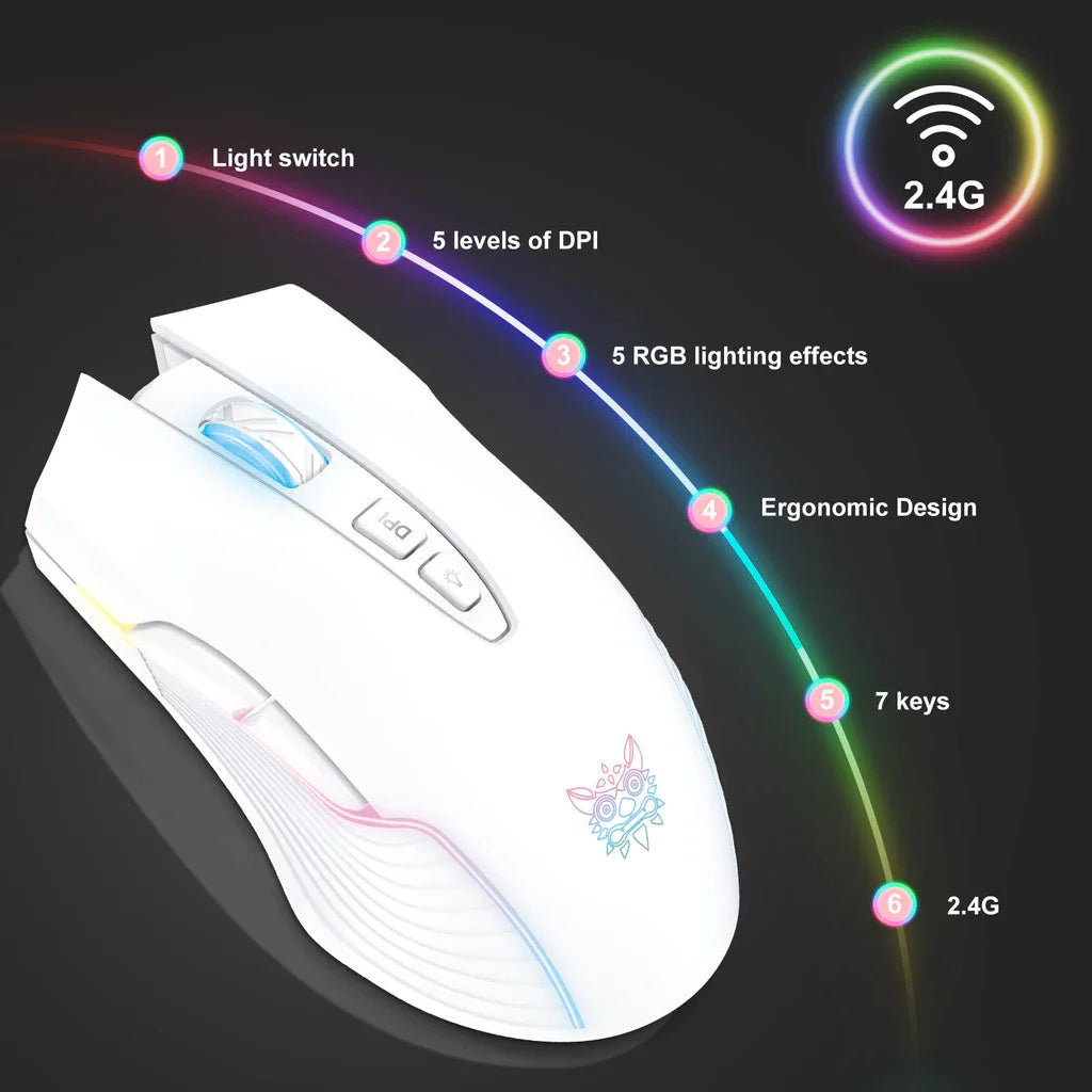 Wireless RGB Mechanical Gaming Mouse - 2.4GHz High-Speed Connection, Adjustable DPI & Ergonomic Design