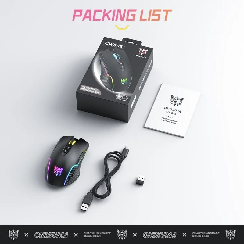 Wireless RGB Mechanical Gaming Mouse - 2.4GHz High-Speed Connection, Adjustable DPI & Ergonomic Design