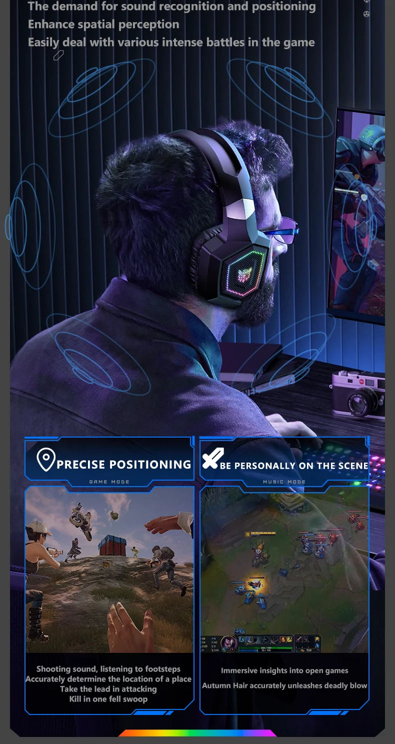 ONIKUMA GT806 Tri-Mode Wireless Gaming Headset with Detachable Noise-Cancelling Mic, RGB Lighting, 7.1 Surround Sound for PC, PS5, Mobile Devices
