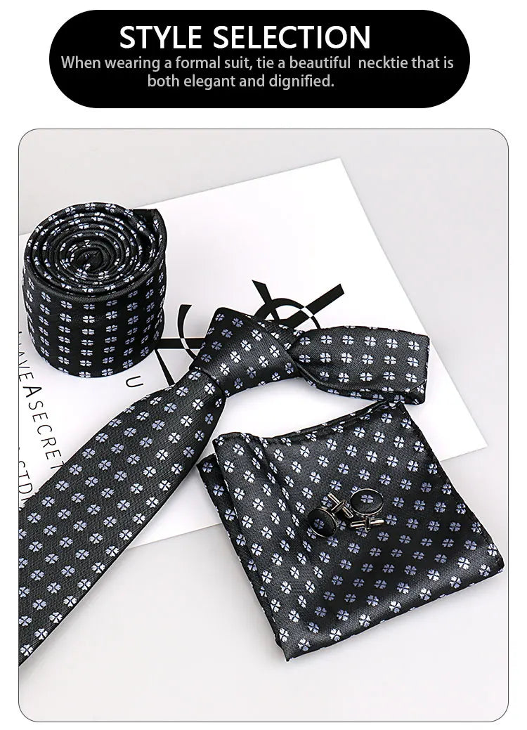 Luxury Necktie Handcraft Cufflinks 3 Pcs Business Wedding Suit Accessories