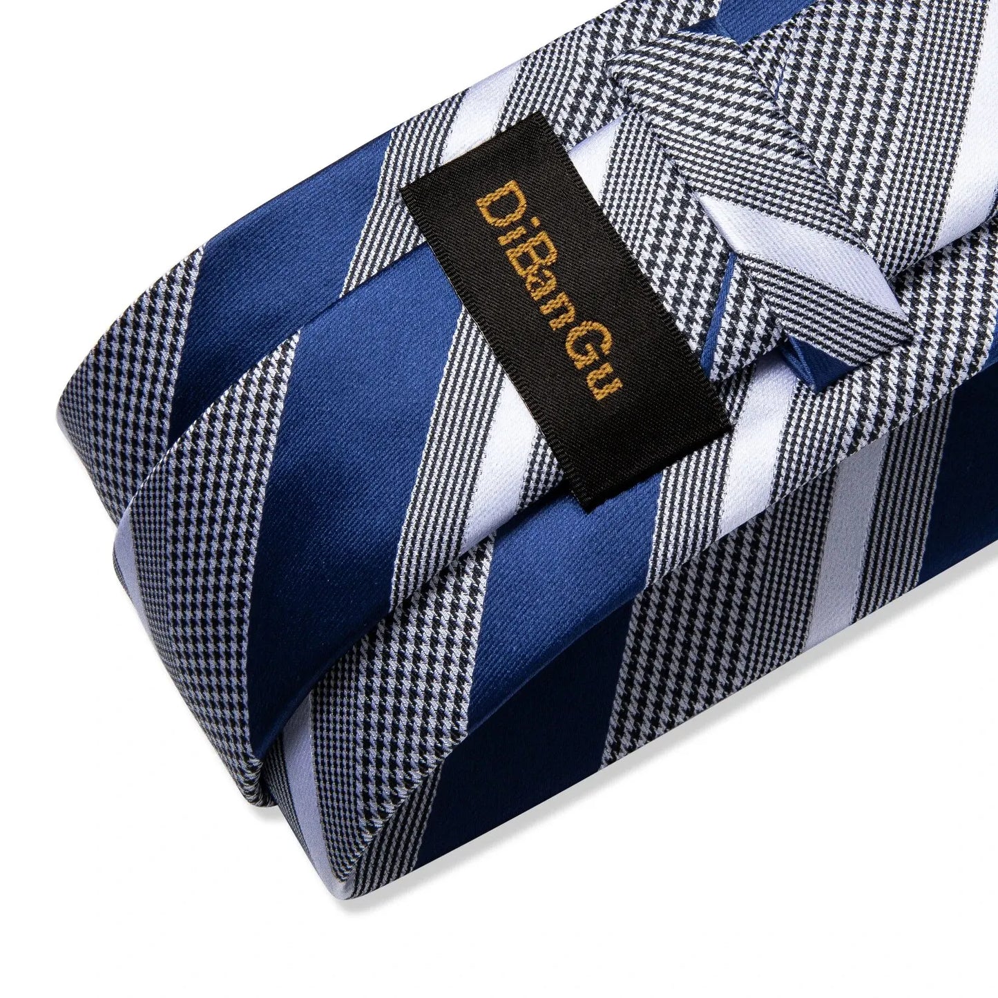 Men’s Luxury Blue Striped Tie Set – 8cm Necktie with Matching Pocket Square & Cufflinks