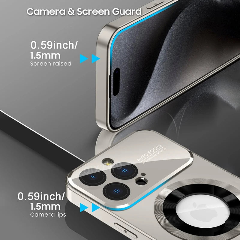 Luxury Titanium Metallic Magnetic Case for iPhone (MagSafe Compatible) – Shockproof Full Camera Lens Protection & Wireless Charging Cover