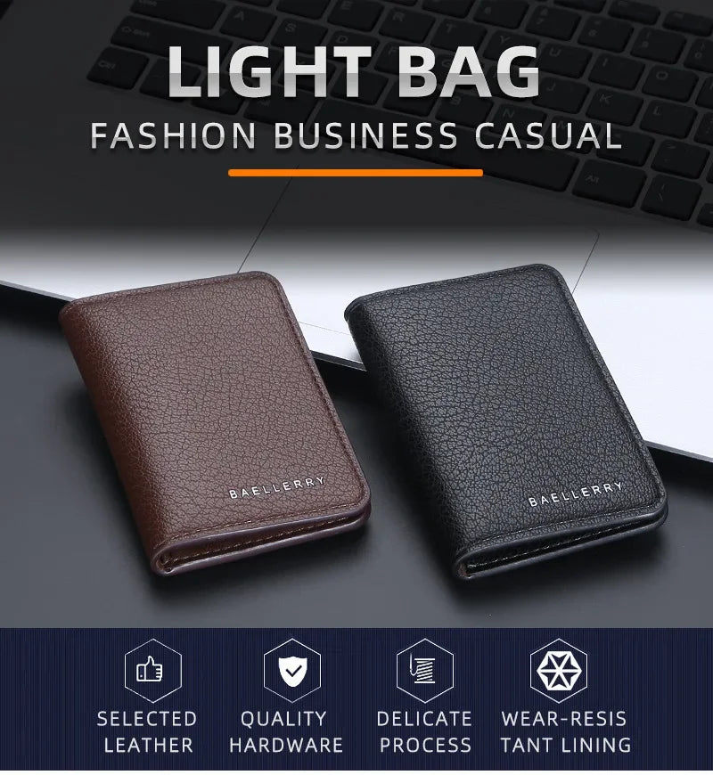 Men's Slim Bifold Wallet: Minimalist PU Leather Card Holder,Multi-Card Slots