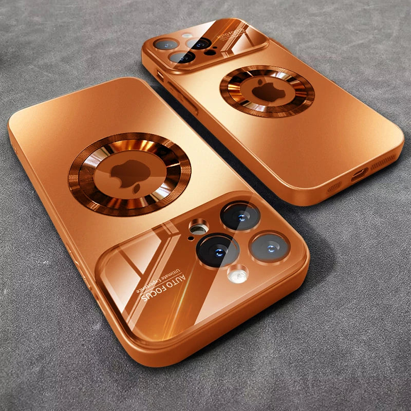Luxury Titanium Metallic Magnetic Case for iPhone (MagSafe Compatible) – Shockproof Full Camera Lens Protection & Wireless Charging Cover