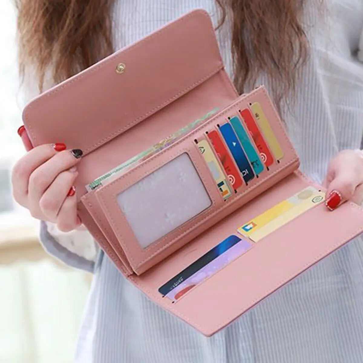 Luxury PU Leather Wallet for Women – Large Capacity & Snap Closure