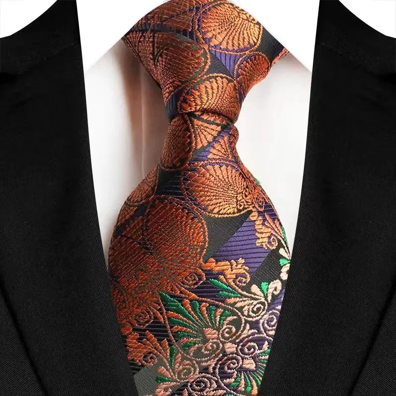 Luxury 8CM Orange Color Neck Tie For Party Jacquard Neckties Adult Brown Neck Ties