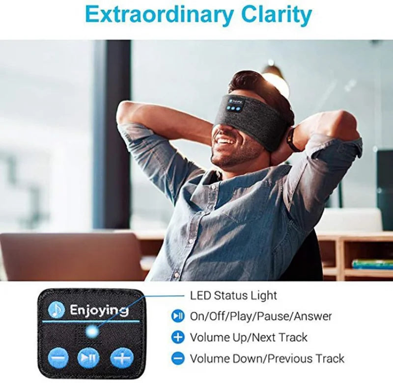 Bandeau de sommeil Bluetooth avec écouteurs sans fil intégrés – Masque de sommeil musical élastique 