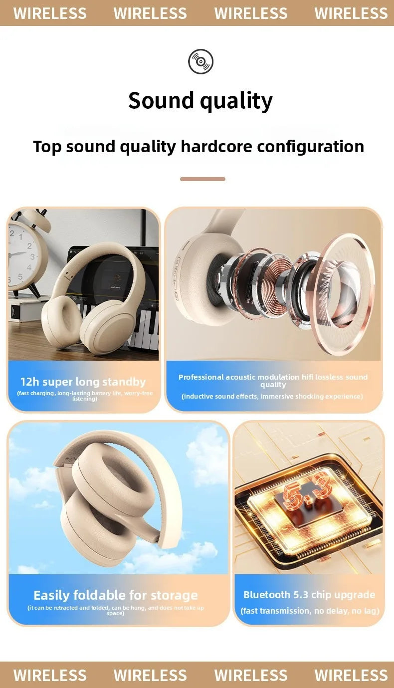 Wireless Bluetooth Over-Ear Headphones – HiFi Stereo, Noise Reduction, Sports & Gaming Headset