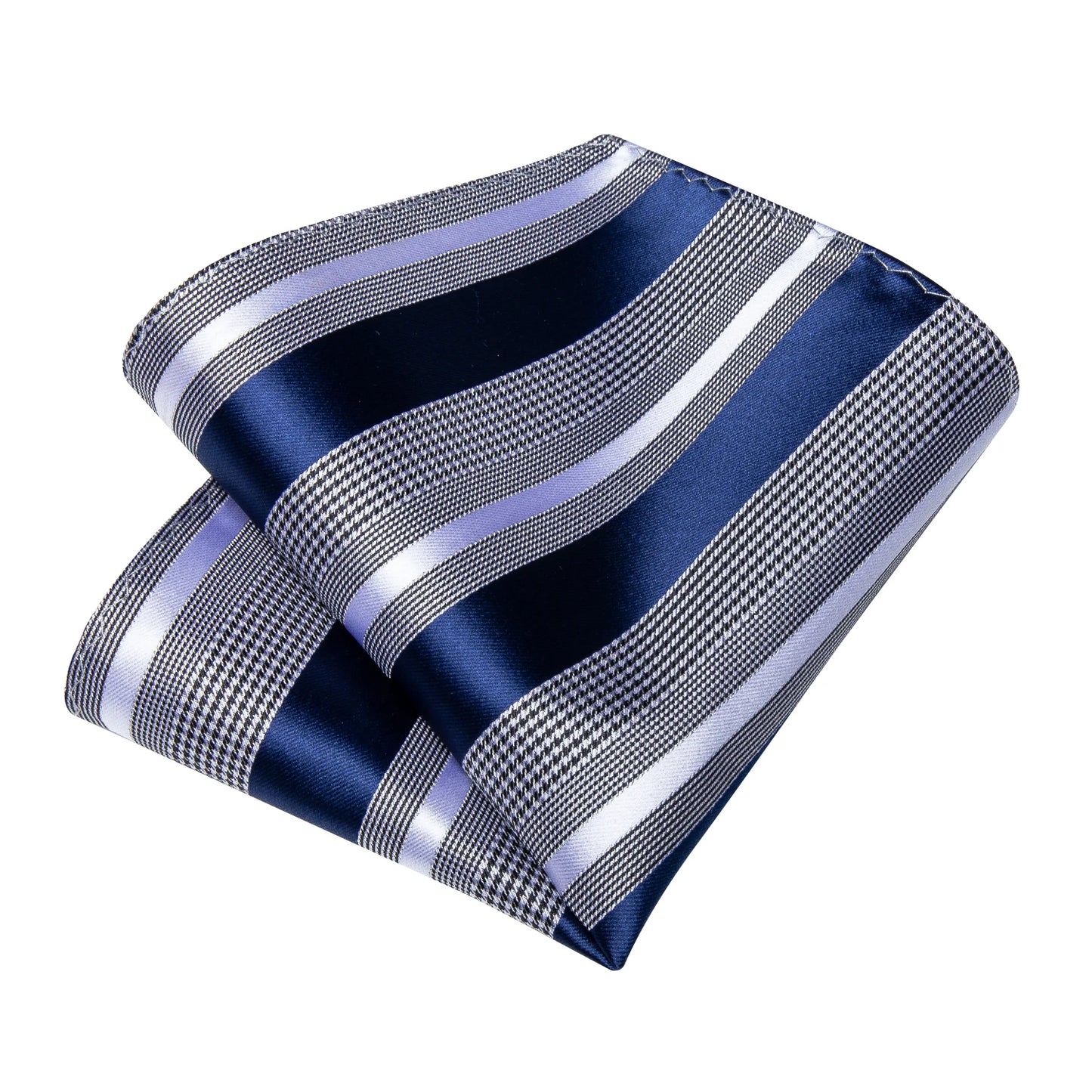 Men’s Luxury Blue Striped Tie Set – 8cm Necktie with Matching Pocket Square & Cufflinks