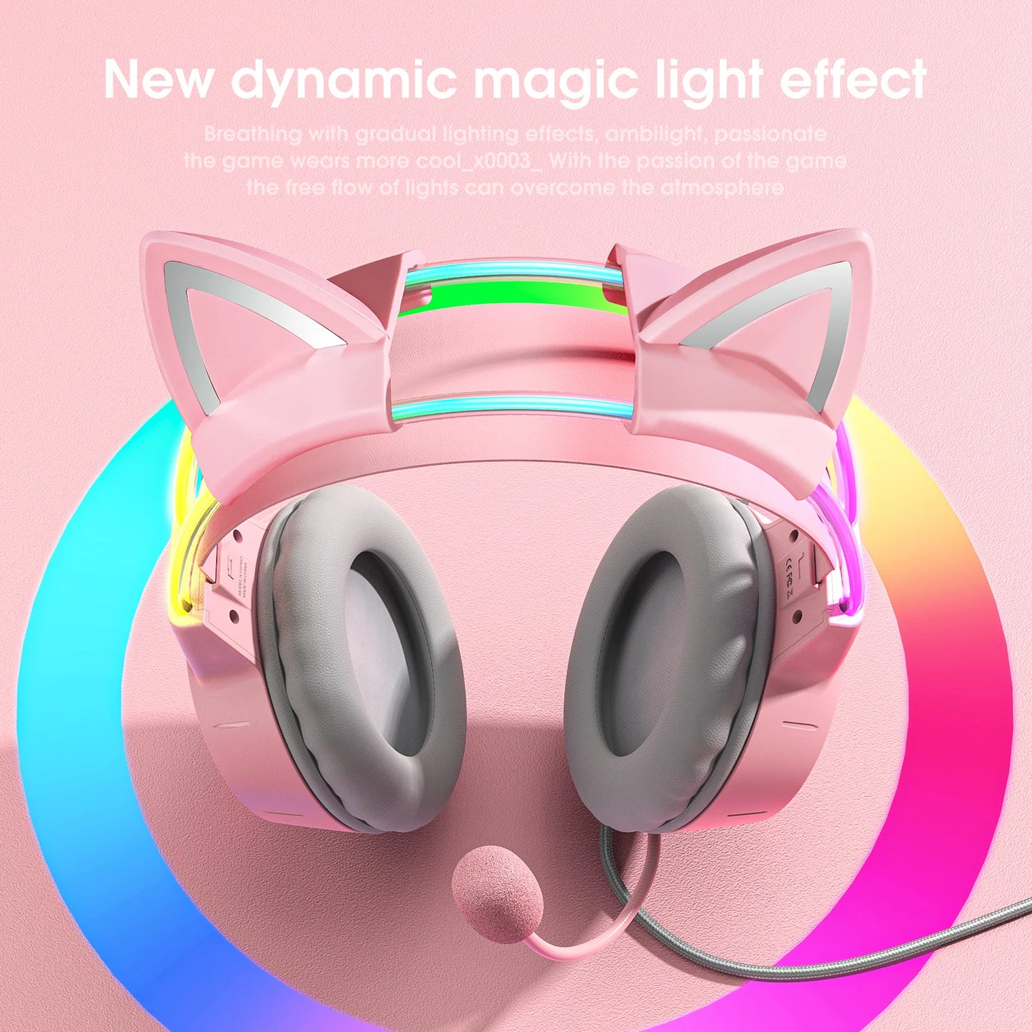 ONIKUMA X15 Pro RGB Gaming Headset – Wired Over-Ear Headphones with Pink Cat Ears & Noise-Cancelling Mic for PC & PS4