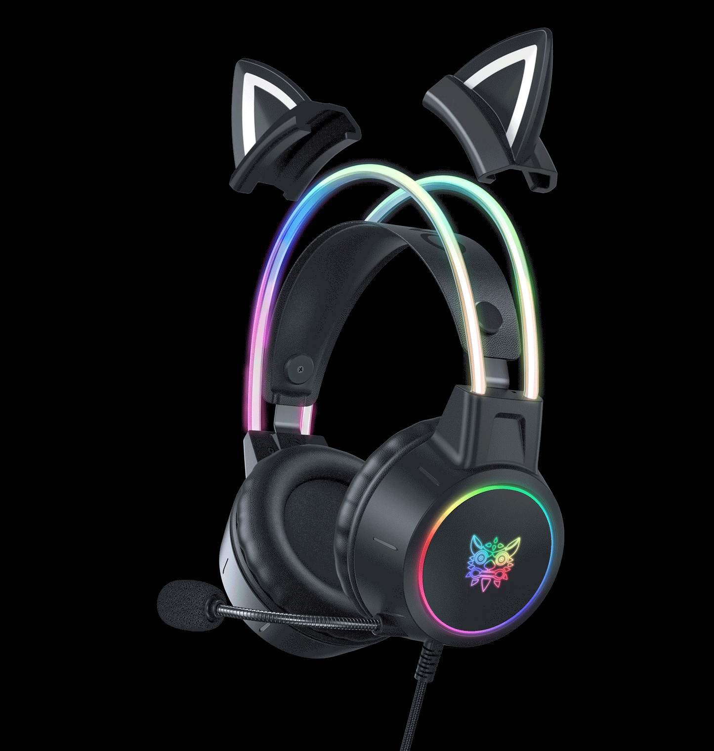 ONIKUMA X15 Pro RGB Gaming Headset – Wired Over-Ear Headphones with Pink Cat Ears & Noise-Cancelling Mic for PC & PS4