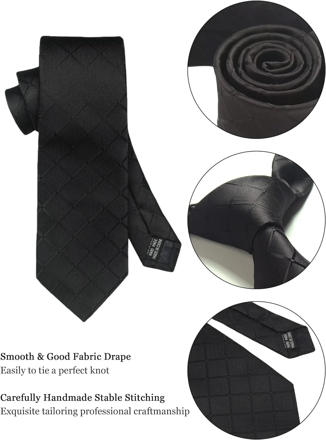 Classic Men’s 100% Silk Woven Tie Set – Plaid Necktie, Pocket Square & Tie Clip
