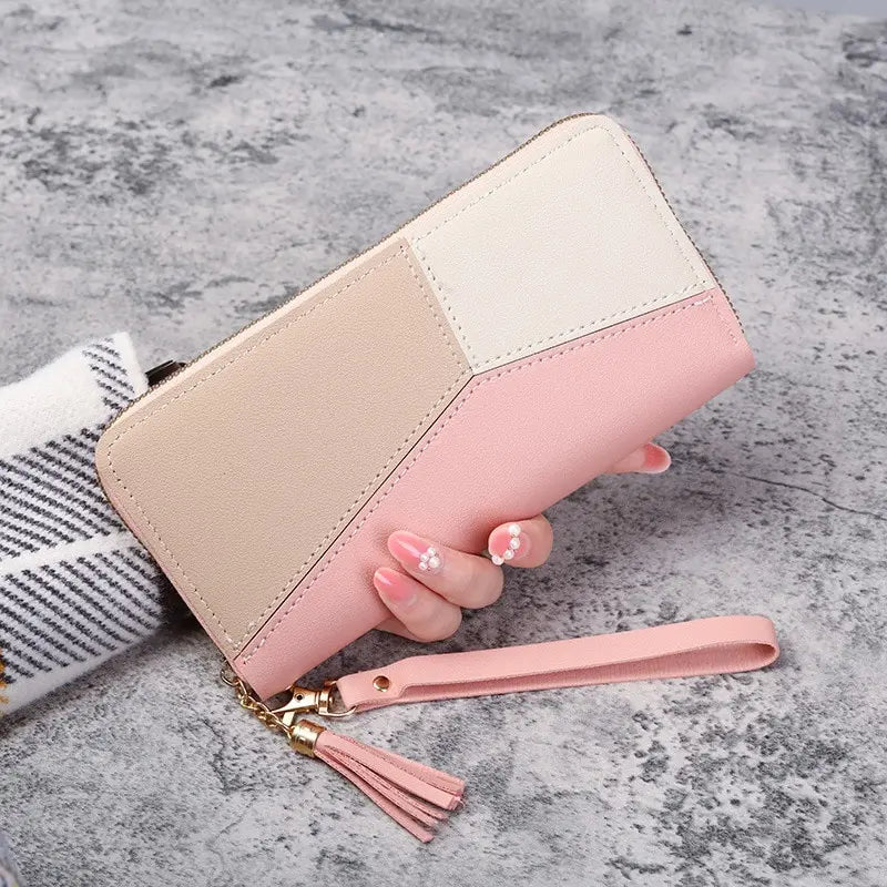 Long Wallet Tote for Women – PU Leather Zipper Wallet with Chain Detail