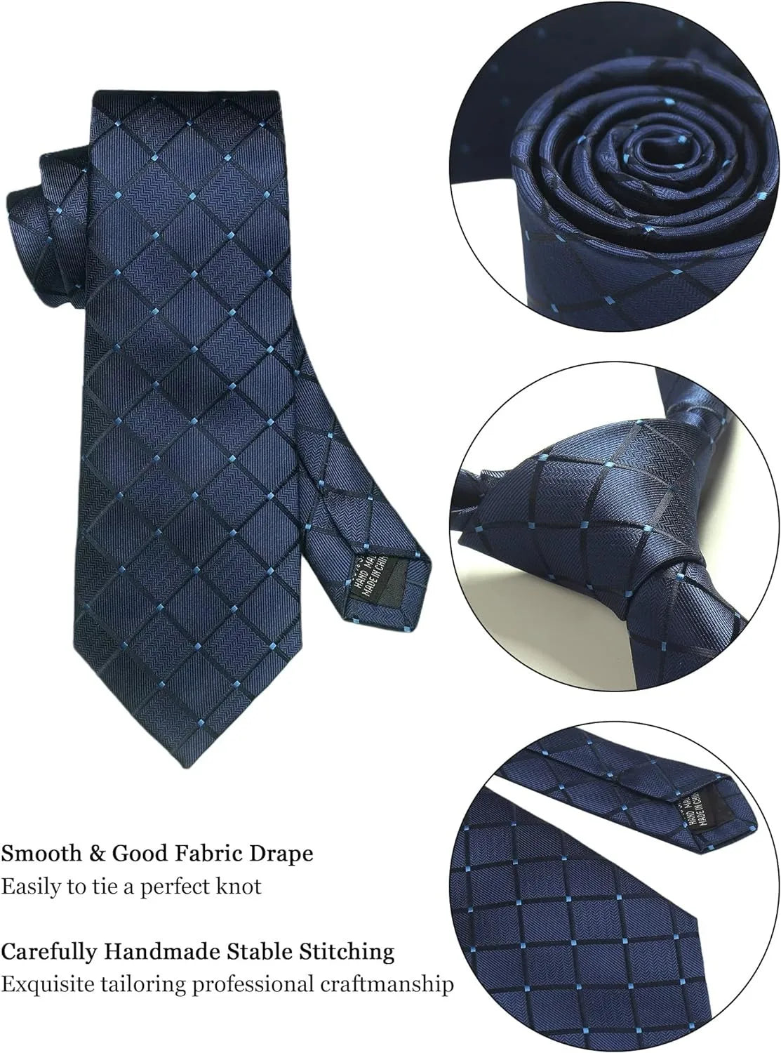 Classic Men’s 100% Silk Woven Tie Set – Plaid Necktie, Pocket Square & Tie Clip