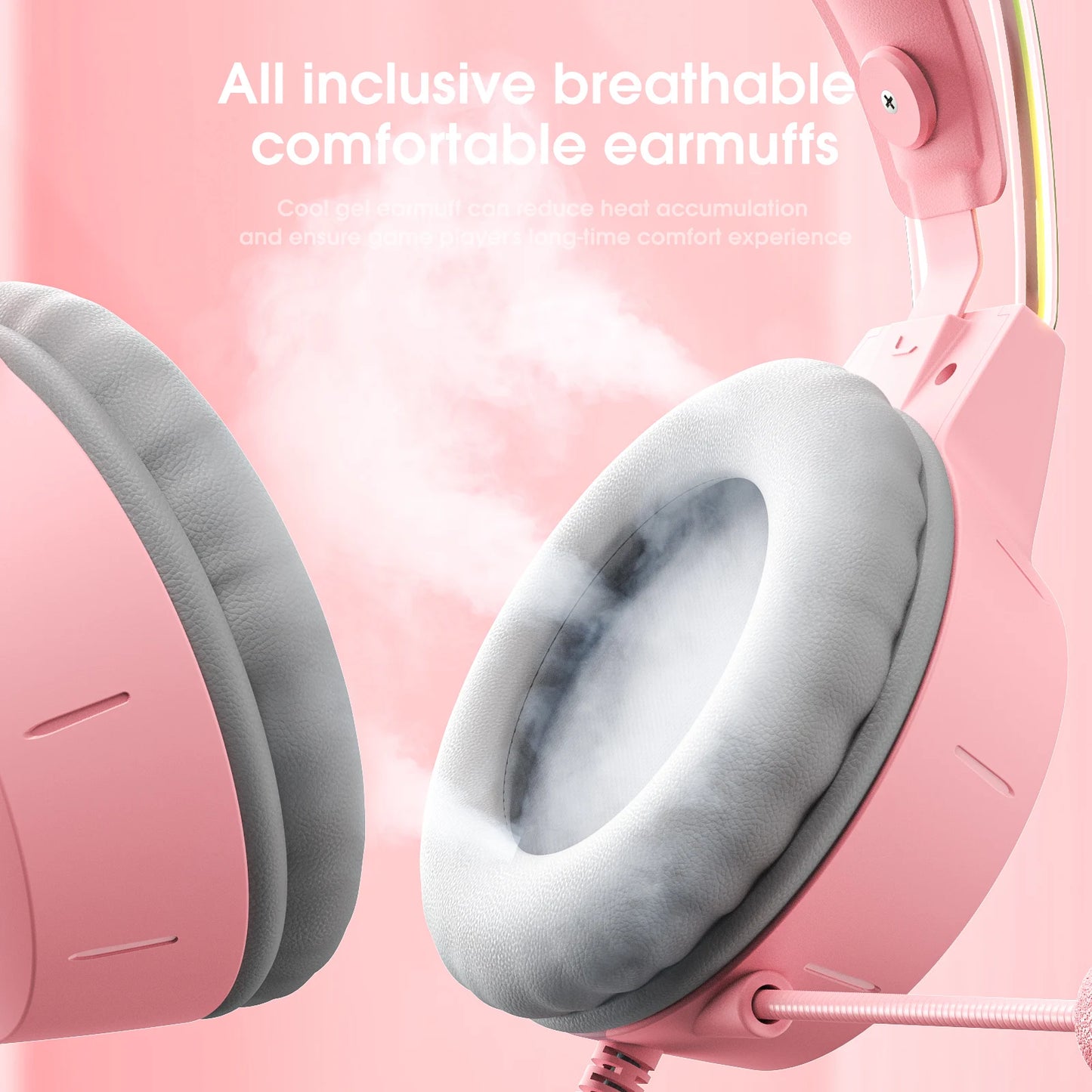 ONIKUMA X15 Pro RGB Gaming Headset – Wired Over-Ear Headphones with Pink Cat Ears & Noise-Cancelling Mic for PC & PS4