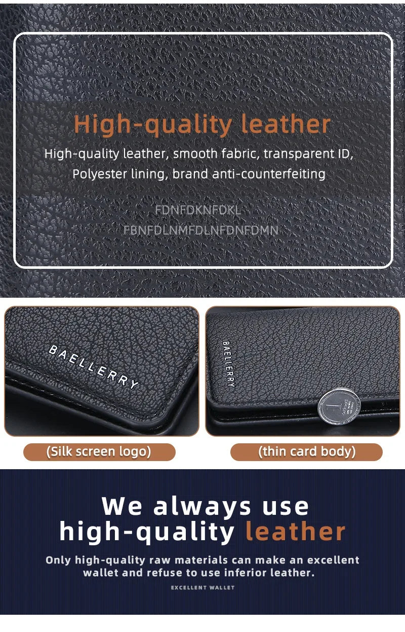 Men's Slim Bifold Wallet: Minimalist PU Leather Card Holder,Multi-Card Slots