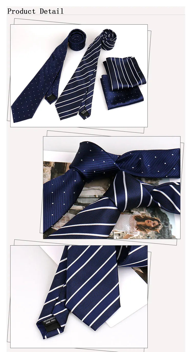 Luxury Necktie Handcraft Cufflinks 3 Pcs Business Wedding Suit Accessories