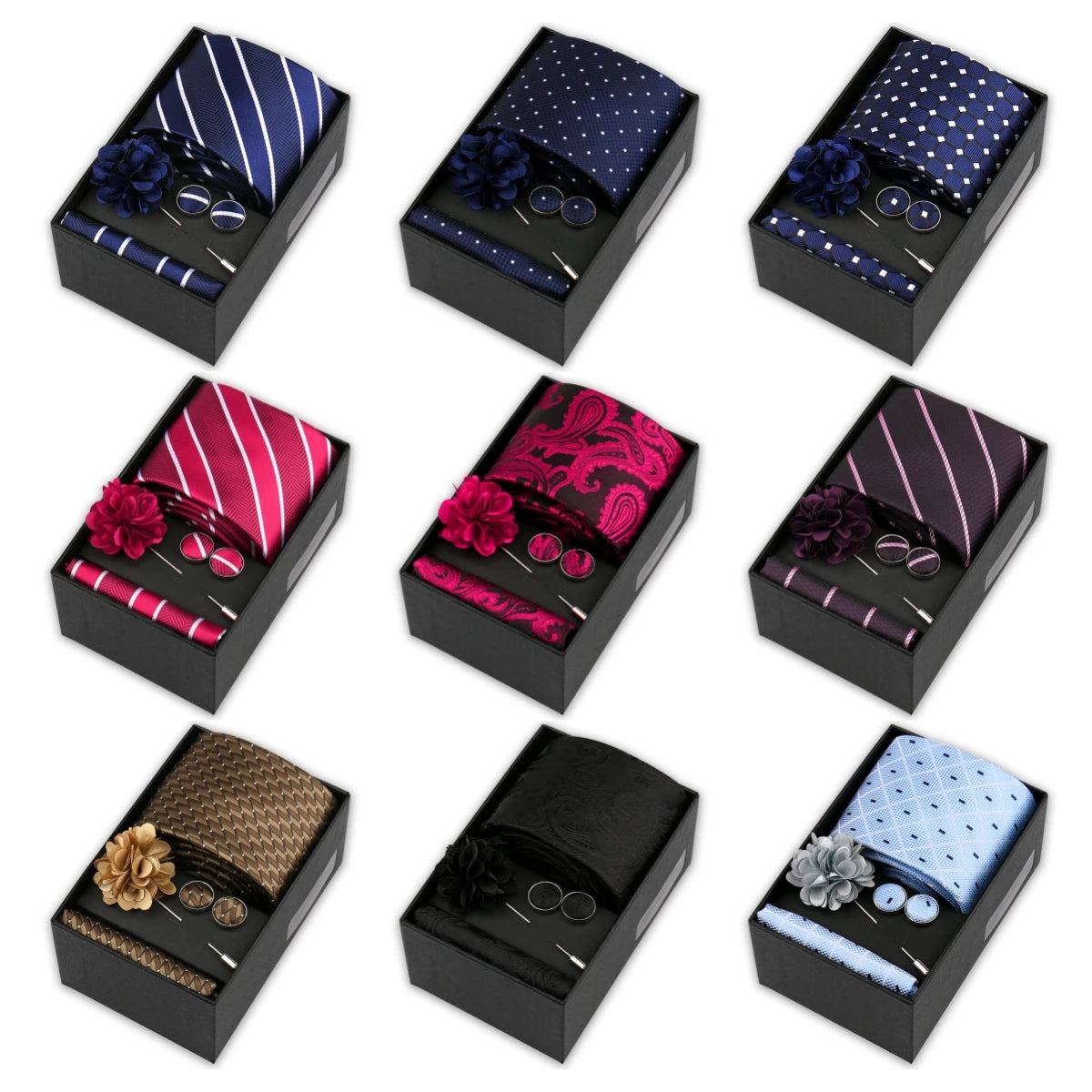 Luxury Necktie Handcraft Cufflinks 3 Pcs Business Wedding Suit Accessories