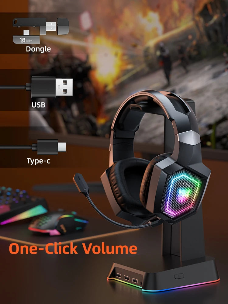 ONIKUMA Pro Tri-Mode Gaming Headset – 2.4GHz Wireless & Bluetooth 5.3, Detachable Mic, Multi-Platform Compatible
