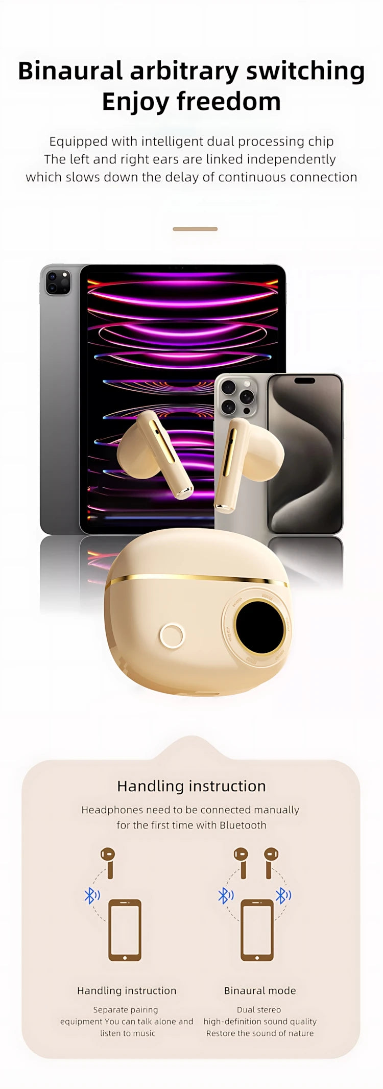 Bluetooth 5.3 Wireless Earbuds LED Display Binaural Waterproof Noise Reduction Earphone