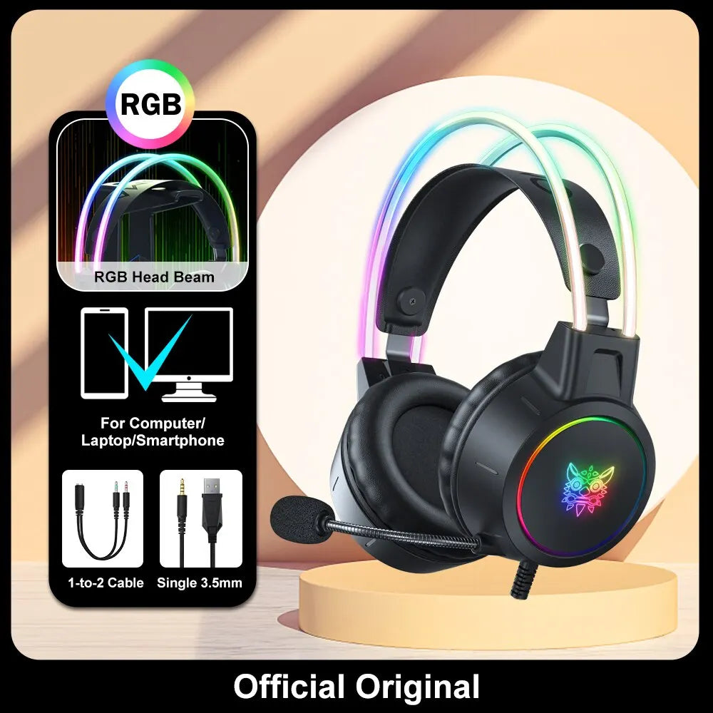 ONIKUMA X15 Pro RGB Gaming Headset – Wired Over-Ear Headphones with Pink Cat Ears & Noise-Cancelling Mic for PC & PS4