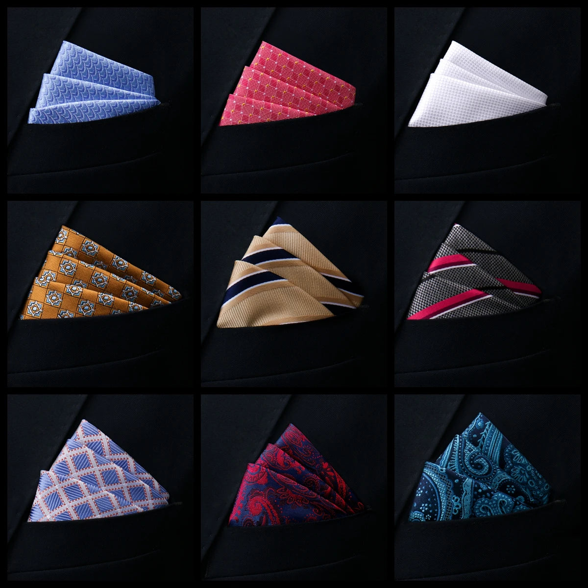 New Style Handkerchief  Black Suit Accessories Solid Kerchief Men Wedding Party Birthday Gift Pocket Square Paisley