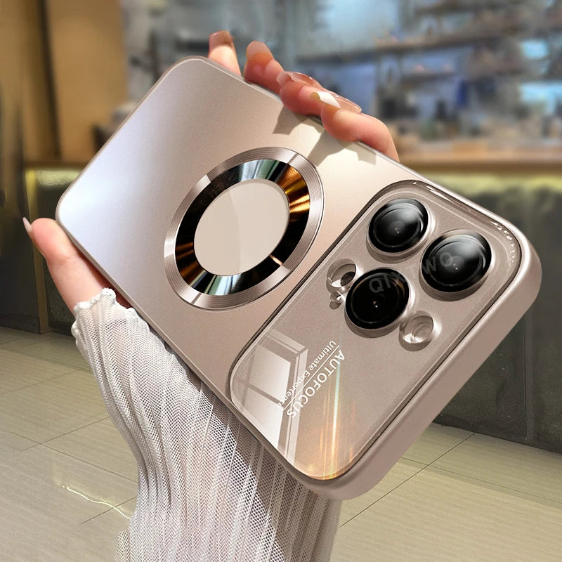 Luxury Titanium Metallic Magnetic Case for iPhone (MagSafe Compatible) – Shockproof Full Camera Lens Protection & Wireless Charging Cover