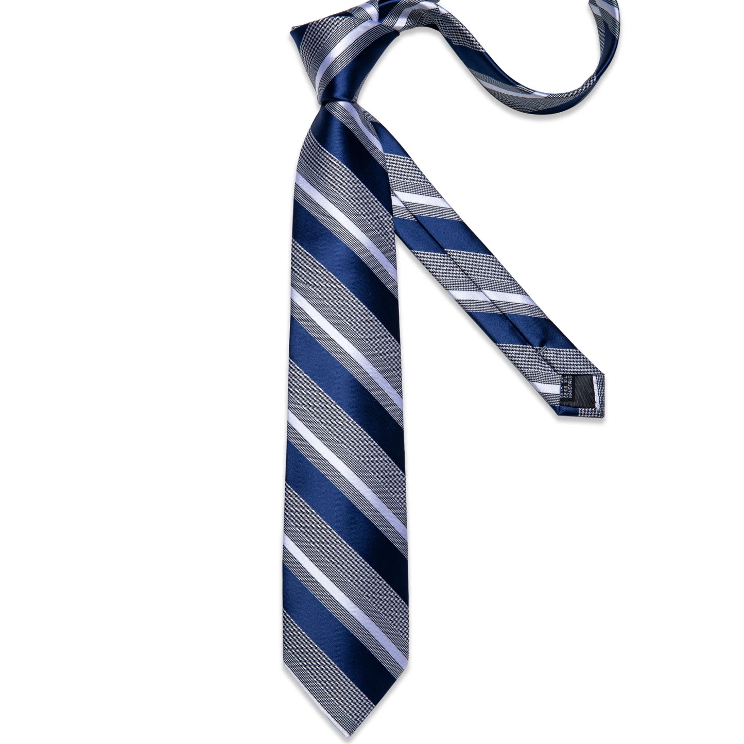 Men’s Luxury Blue Striped Tie Set – 8cm Necktie with Matching Pocket Square & Cufflinks