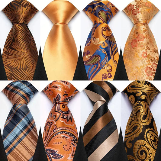Luxury 8CM Orange Color Neck Tie For Party Jacquard Neckties Adult Brown Neck Ties