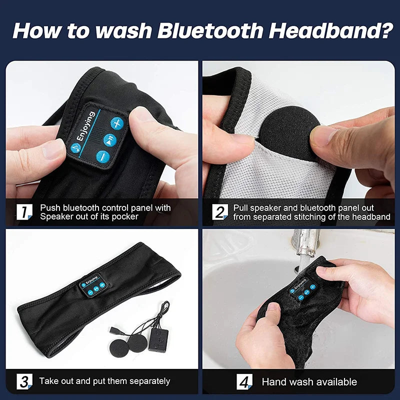 Bandeau de sommeil Bluetooth avec écouteurs sans fil intégrés – Masque de sommeil musical élastique 