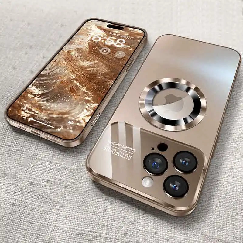 Luxury Titanium Metallic Magnetic Case for iPhone (MagSafe Compatible) – Shockproof Full Camera Lens Protection & Wireless Charging Cover