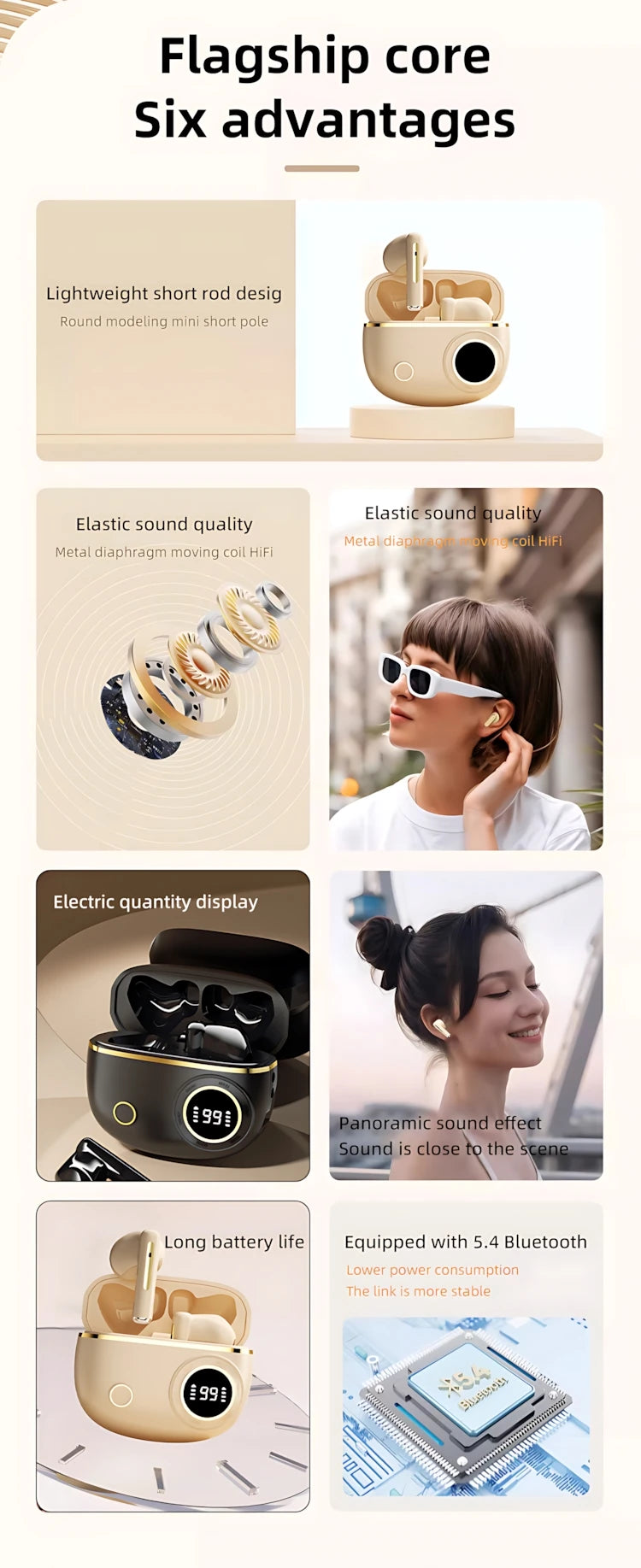 Bluetooth 5.3 Wireless Earbuds LED Display Binaural Waterproof Noise Reduction Earphone