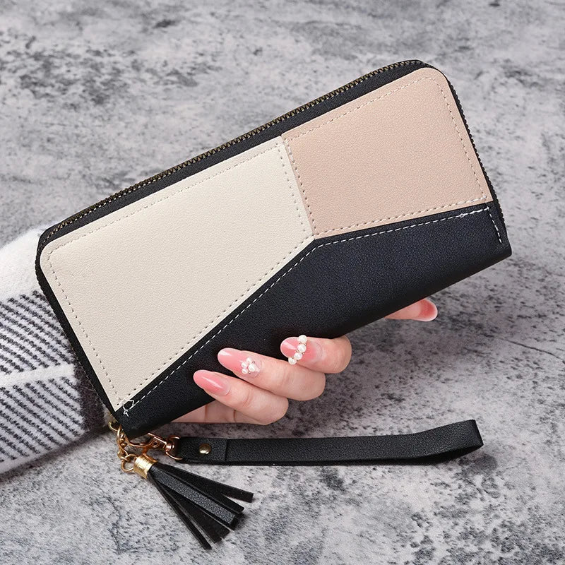 Long Wallet Tote for Women – PU Leather Zipper Wallet with Chain Detail