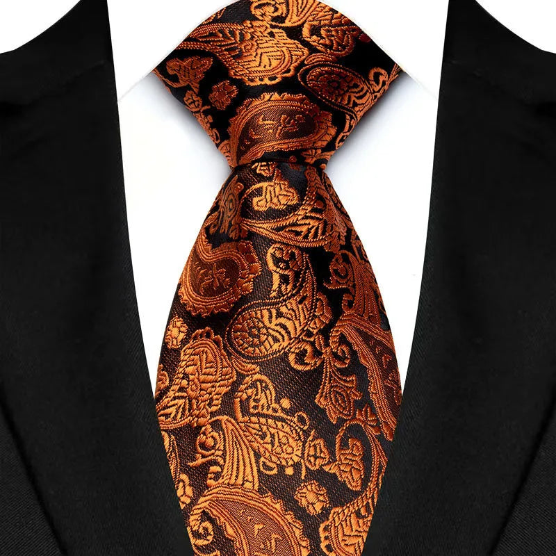 Luxury 8CM Orange Color Neck Tie For Party Jacquard Neckties Adult Brown Neck Ties