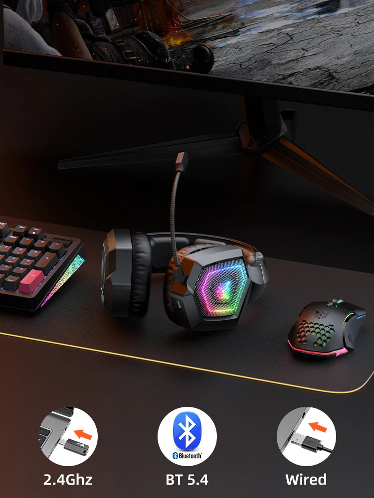 ONIKUMA Pro Tri-Mode Gaming Headset – 2.4GHz Wireless & Bluetooth 5.3, Detachable Mic, Multi-Platform Compatible